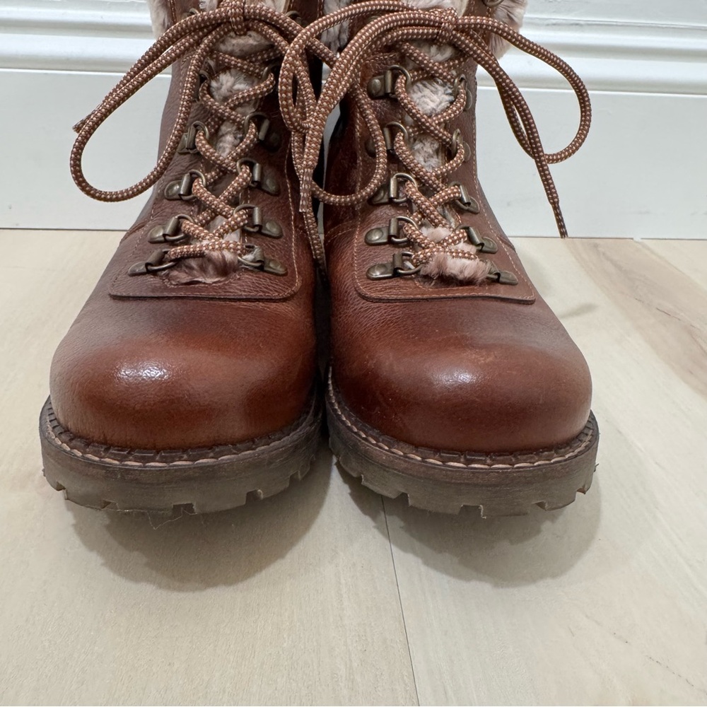 Avellini Leather Brown Lace Up Boots Winter Faux Fur Lined 41 US 10 - Picture 6 of 15